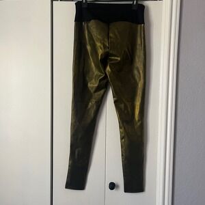 Assets Spanx Faux Leather Olive Gold Leggings L/G High‎ Waist Shiny